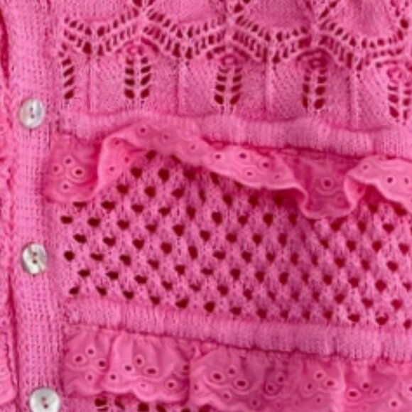NEW ZARA Pink Cotton Knit Crochet Crop Top: Cottagecore Cardigan - Picture 10 of 16